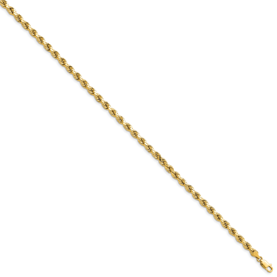 Cadena de Cuerda de 14k Oro Amarillo de 8 Pulgadas y 4mm con Cierre de Langosta