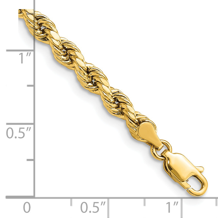 Cadena de Cuerda de 14k Oro Amarillo de 8 Pulgadas y 4mm con Cierre de Langosta