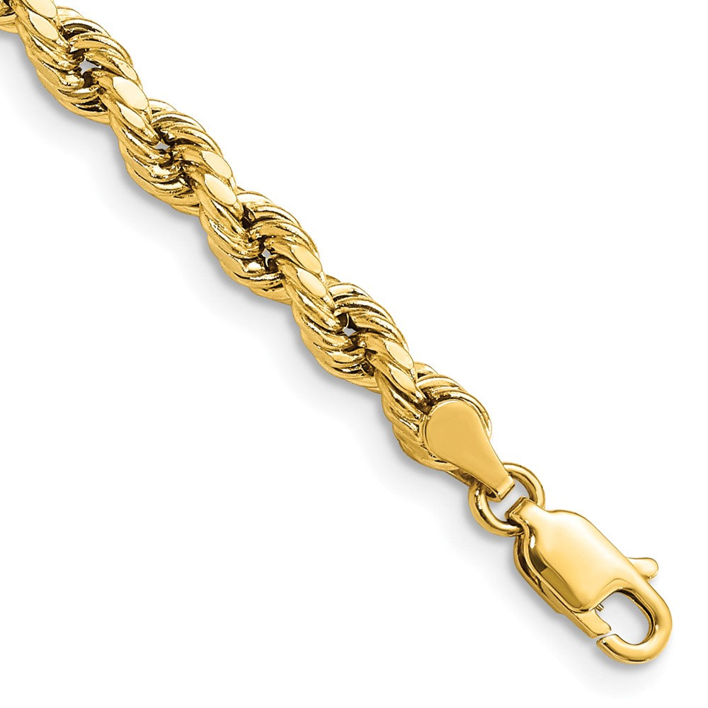 14K Yellow Gold Semi-Solid Rope Bracelet, 7 Inches, 4 mm with Lobster Clasp