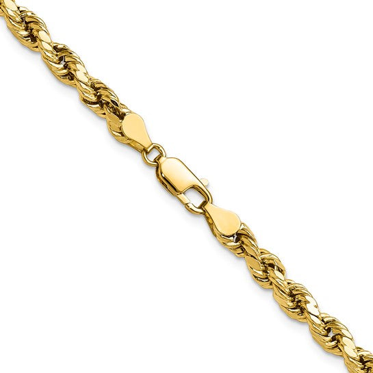 Cadena de Cuerda de Oro Amarillo de 14K, 22 pulgadas, 4.9 mm Semi-Sólida con Cortado en Diamante y Cierre de Langosta