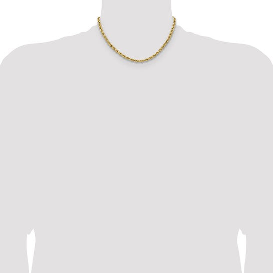 14K Yellow Gold Semi-Solid Rope Chain, 16 inches, 4.9 mm, Diamond Cut, with Lobster Clasp