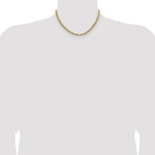 14K Yellow Gold Semi-Solid Rope Chain, 16 inches, 4.9 mm, Diamond Cut, with Lobster Clasp