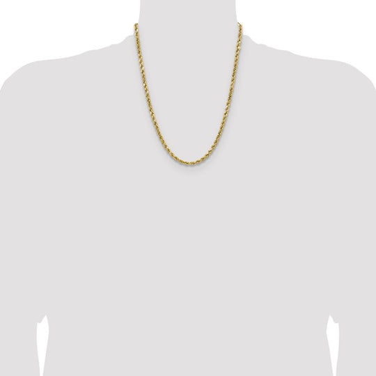 14K Yellow Gold 22 Inch 4.9mm Semi-Solid Diamond-Cut Rope Chain with Lobster Clasp