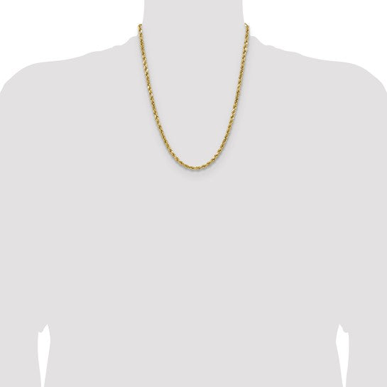 Cadena de Cuerda de Oro Amarillo de 14K, 22 pulgadas, 4.9 mm Semi-Sólida con Cortado en Diamante y Cierre de Langosta