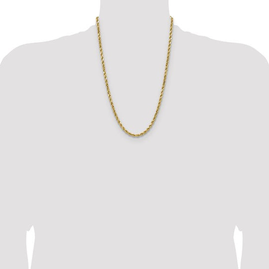 14K Yellow Gold Chain – 24 inches, 4.9 mm, Semi-Solid Diamond-Cut Rope with Lobster Clasp
