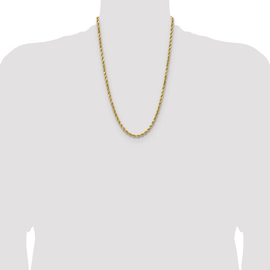 Cadena de Oro Amarillo 14K – 24 pulgadas, 4.9 mm, Cuerda Semi-Sólida con Corte Diamantado y Cierre de Langosta