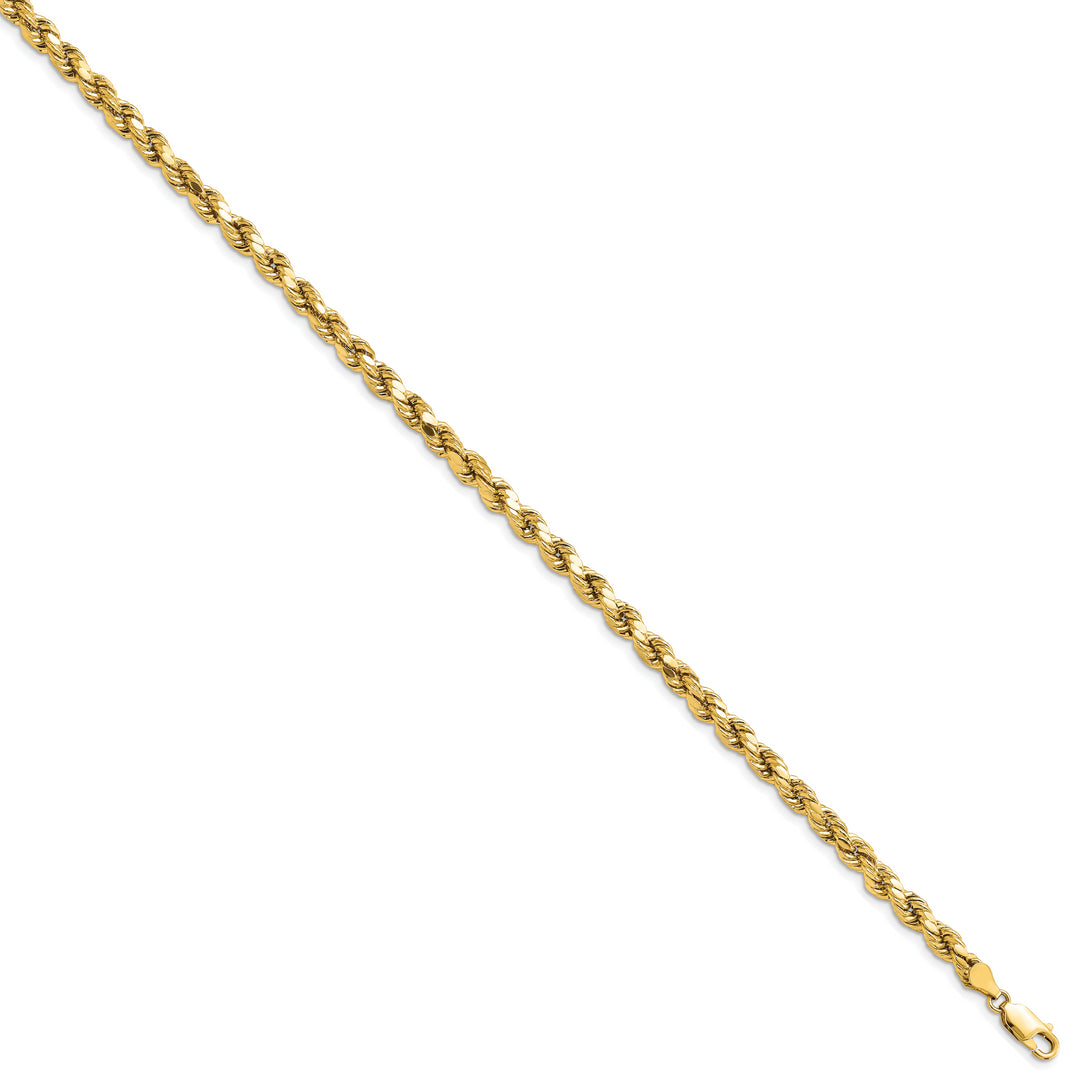 Pulsera de Oro Amarillo de 14K — 7 pulgadas, 4.9 mm, Estilo Cuerda Semi Sólida con Corte Diamante y Cierre de Langosta