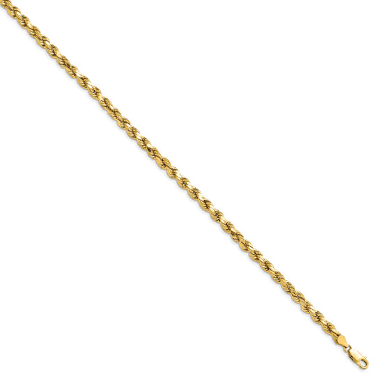 Pulsera de Oro Amarillo de 14K — 7 pulgadas, 4.9 mm, Estilo Cuerda Semi Sólida con Corte Diamante y Cierre de Langosta
