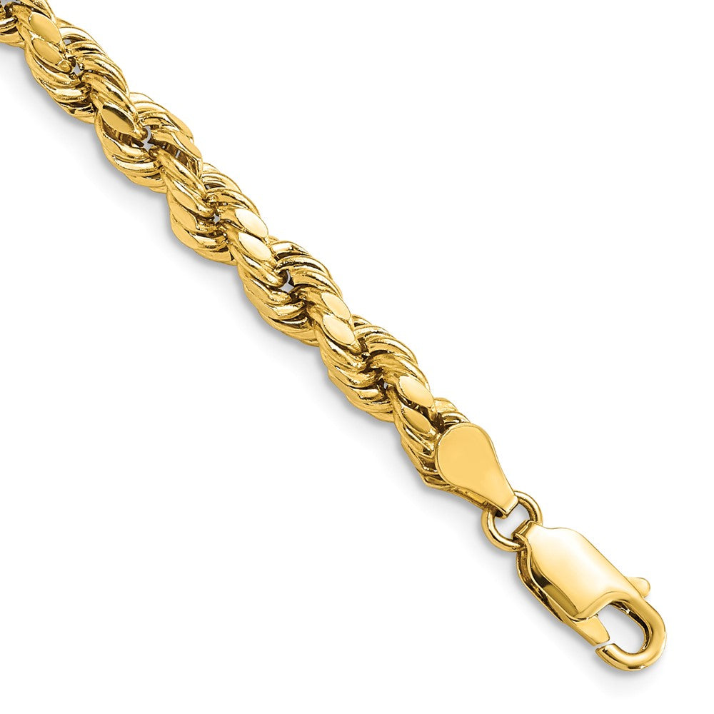 Pulsera de Oro Amarillo de 14K — 7 pulgadas, 4.9 mm, Estilo Cuerda Semi Sólida con Corte Diamante y Cierre de Langosta