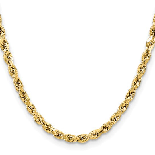 Cadena Cuerda 14K Oro Amarillo 18 pulgadas 5.5mm Semi Sólida con Acabado Diamante y Cierre Tipo Langosta