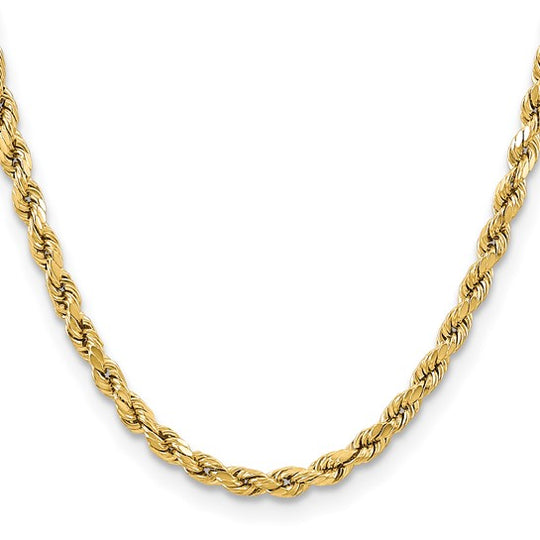Cadena Cuerda 14K Oro Amarillo 18 pulgadas 5.5mm Semi Sólida con Acabado Diamante y Cierre Tipo Langosta