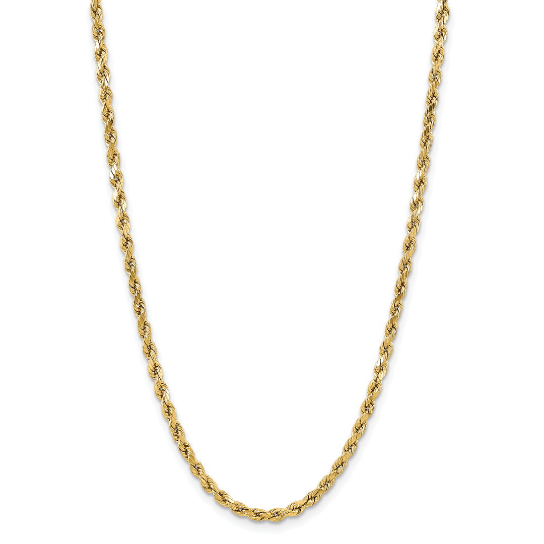 Cadena Cuerda 14K Oro Amarillo 18 pulgadas 5.5mm Semi Sólida con Acabado Diamante y Cierre Tipo Langosta