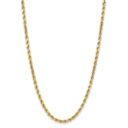 Cadena Cuerda 14K Oro Amarillo 18 pulgadas 5.5mm Semi Sólida con Acabado Diamante y Cierre Tipo Langosta