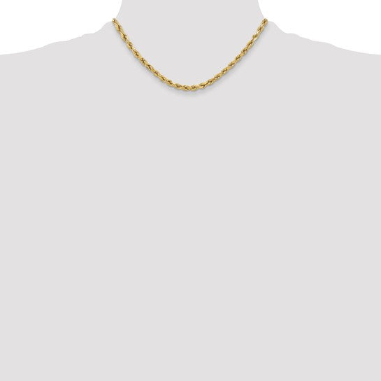 14k Yellow Gold 5.5mm 16 Inch Semi-Solid Rope Chain with Lobster Clasp