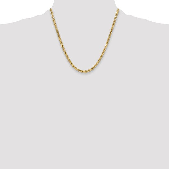 Cadena de Cuerda Semi-Sólida de 14k, 20 pulgadas, 5.5 mm con Corte Diamantado y Cierre de Langosta