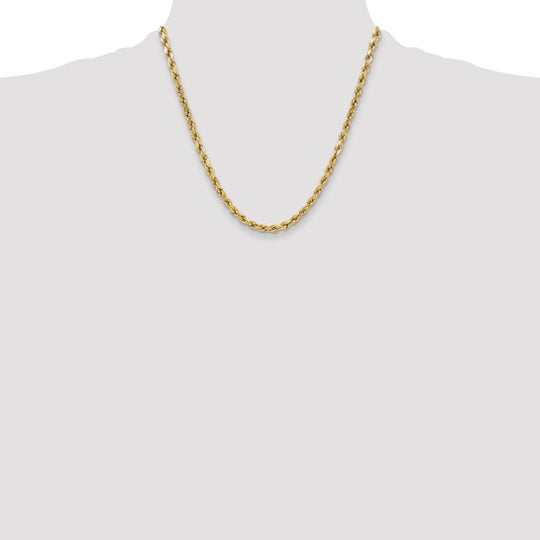 Cadena de Cuerda Semi-Sólida de 14k, 20 pulgadas, 5.5 mm con Corte Diamantado y Cierre de Langosta
