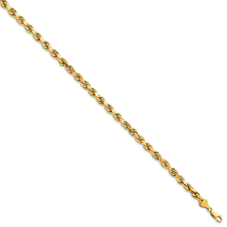 Pulsera de Cuerda Semisólida de 14k Oro Amarillo de 5.5mm y 7 Pulgadas con Cierre de Langosta