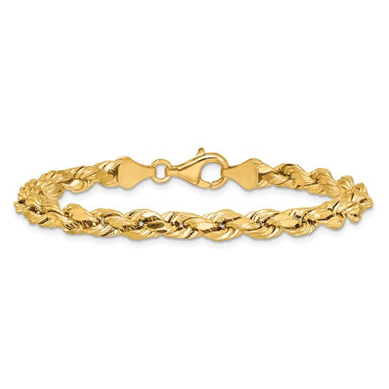 Pulsera de Cuerda Semisólida de 14k Oro Amarillo de 5.5mm y 7 Pulgadas con Cierre de Langosta