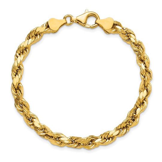 Cadena de Oro Amarillo de 14K, 8 pulgadas, 5.5 mm, Cuerda Semi-Sólida con Cierre de Langosta Elegante