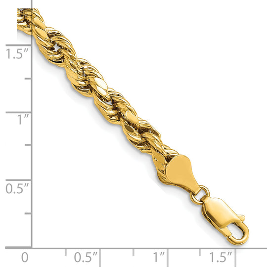 Cadena de Oro Amarillo de 14K, 8 pulgadas, 5.5 mm, Cuerda Semi-Sólida con Cierre de Langosta Elegante