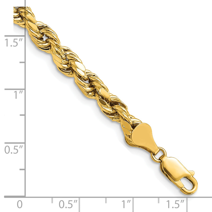 Pulsera de Cuerda Semisólida de 14k Oro Amarillo de 5.5mm y 7 Pulgadas con Cierre de Langosta