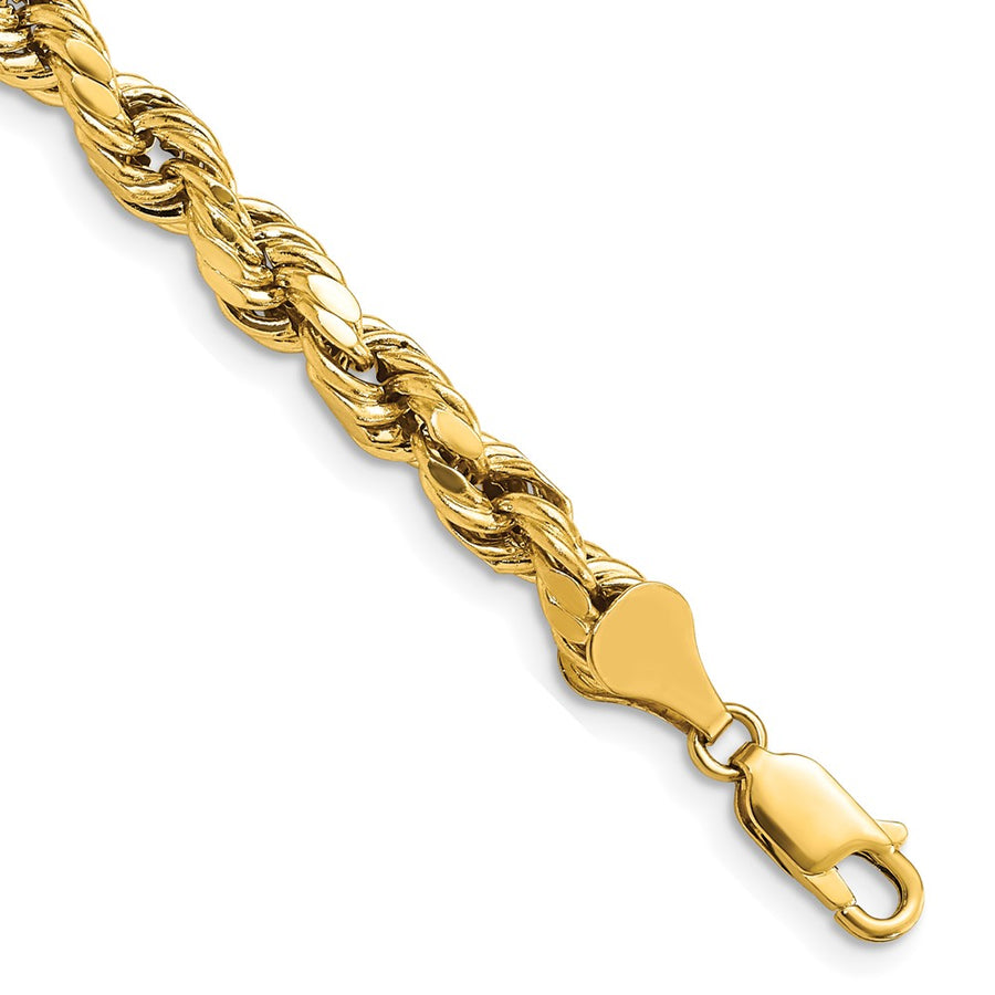 Pulsera de Cuerda Semisólida de 14k Oro Amarillo de 5.5mm y 7 Pulgadas con Cierre de Langosta