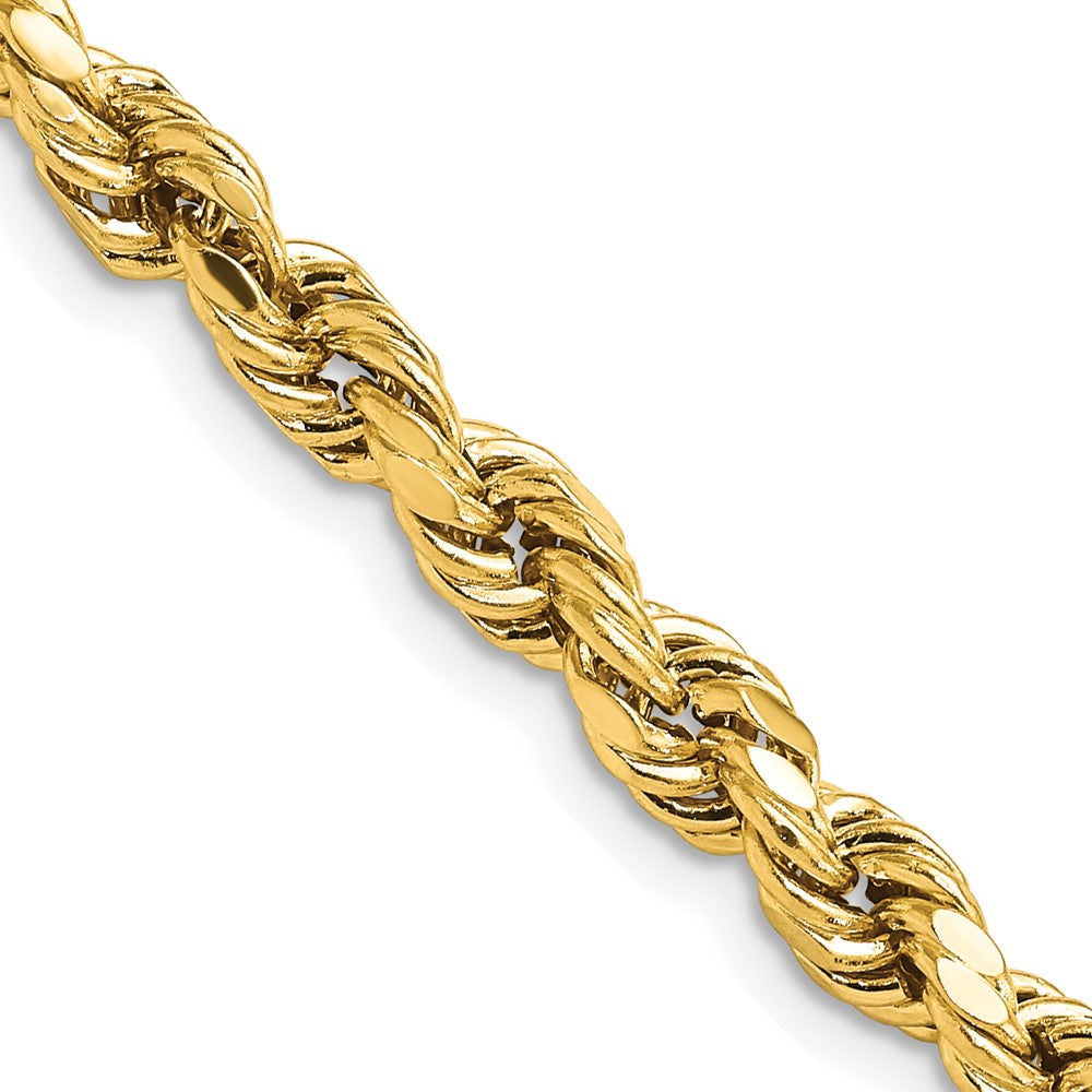 Cadena Cuerda 14K Oro Amarillo 18 pulgadas 5.5mm Semi Sólida con Acabado Diamante y Cierre Tipo Langosta