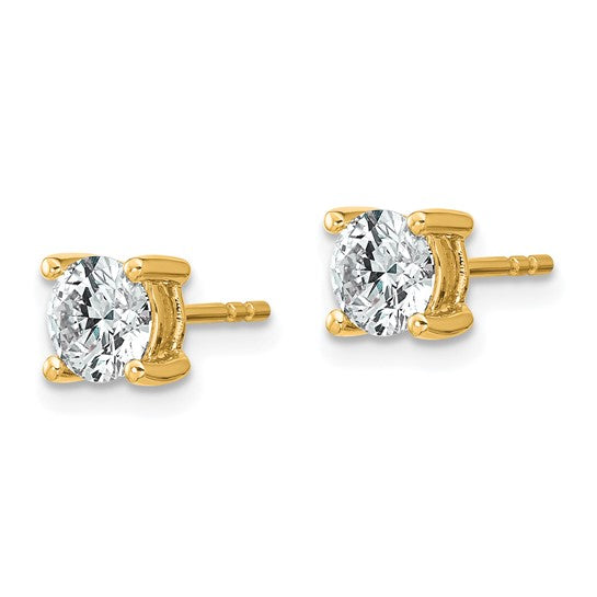 Pendientes de Botón en Oro Amarillo de 14k con Diamantes de Labor, 1 ctw, VS/SI+ G+, Redondos, 4 Garras