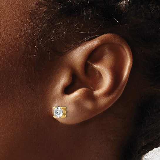 Pendientes de Botón en Oro Amarillo de 14k con Diamantes de Labor, 1 ctw, VS/SI+ G+, Redondos, 4 Garras