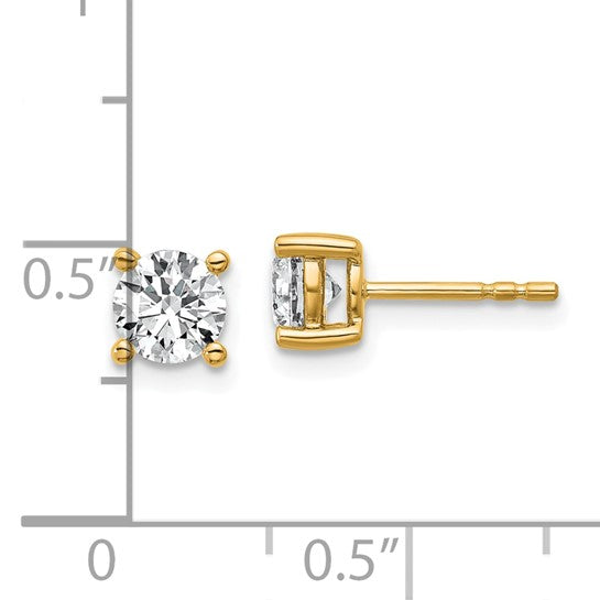 Pendientes de Botón en Oro Amarillo de 14k con Diamantes de Labor, 1 ctw, VS/SI+ G+, Redondos, 4 Garras
