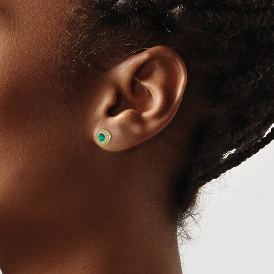 14k Halo Emerald and Diamond Earrings
