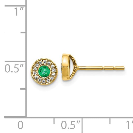 14k Halo Emerald and Diamond Earrings