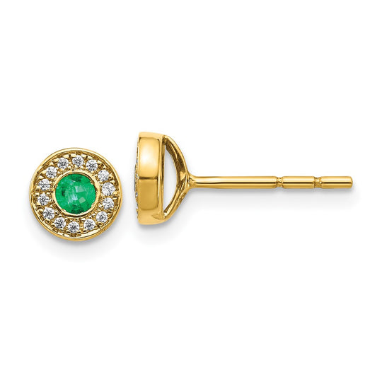 14k Halo Emerald and Diamond Earrings