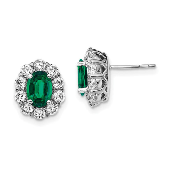 Fashion earrings with oval created emerald and diameter VS/SI FGH lab grown in 14K white gold