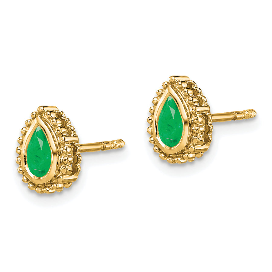 Pendientes de Oro Amarillo de 14k con Esmeraldas en Forma de Pera