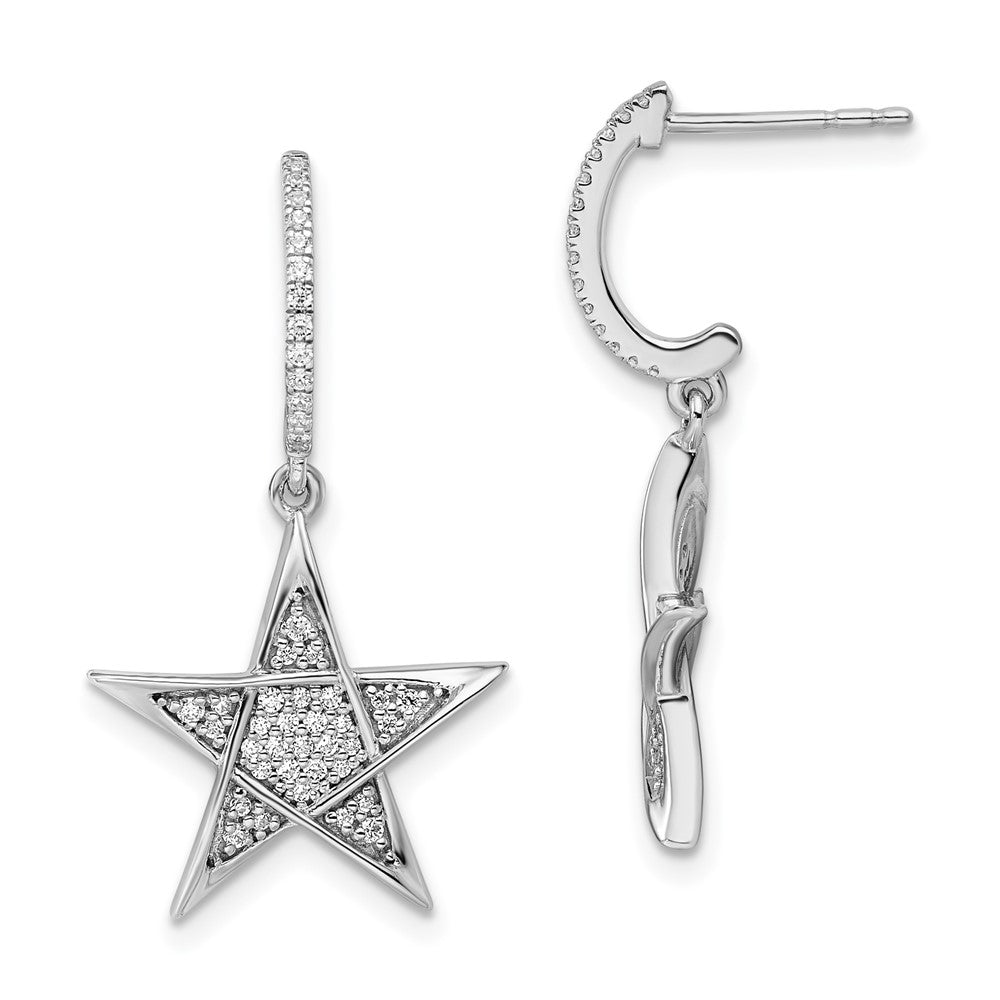 14k White Gold Post Earrings with Polished Diamond Star