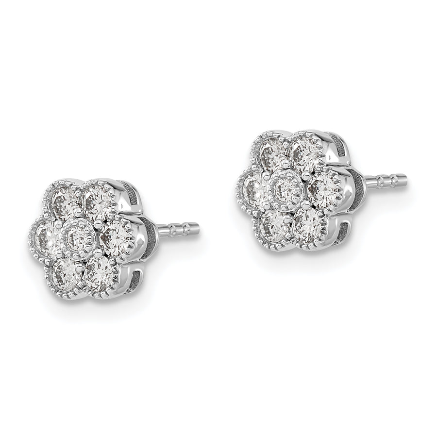 Aretes de Poste en Oro Blanco de 14k con Diseño Floral y Diamantes
