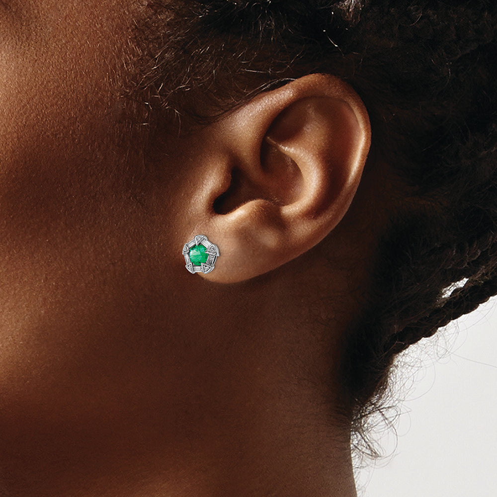 Emerald and Diamond Earrings in 14k White Gold 