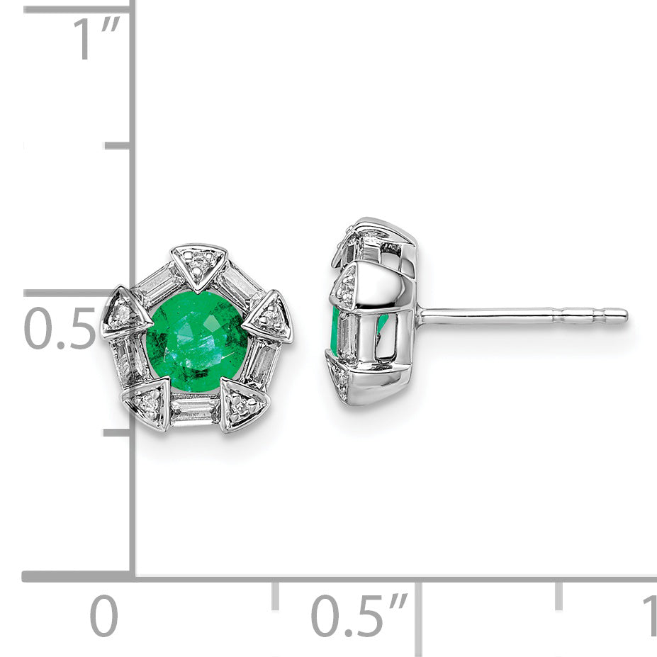 Emerald and Diamond Earrings in 14k White Gold 