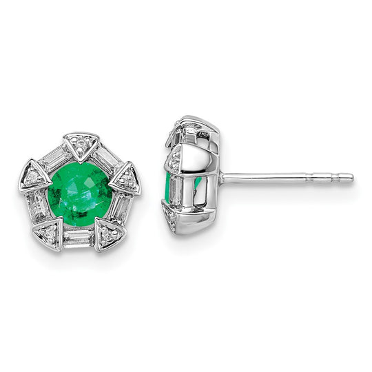 Emerald and Diamond Earrings in 14k White Gold 