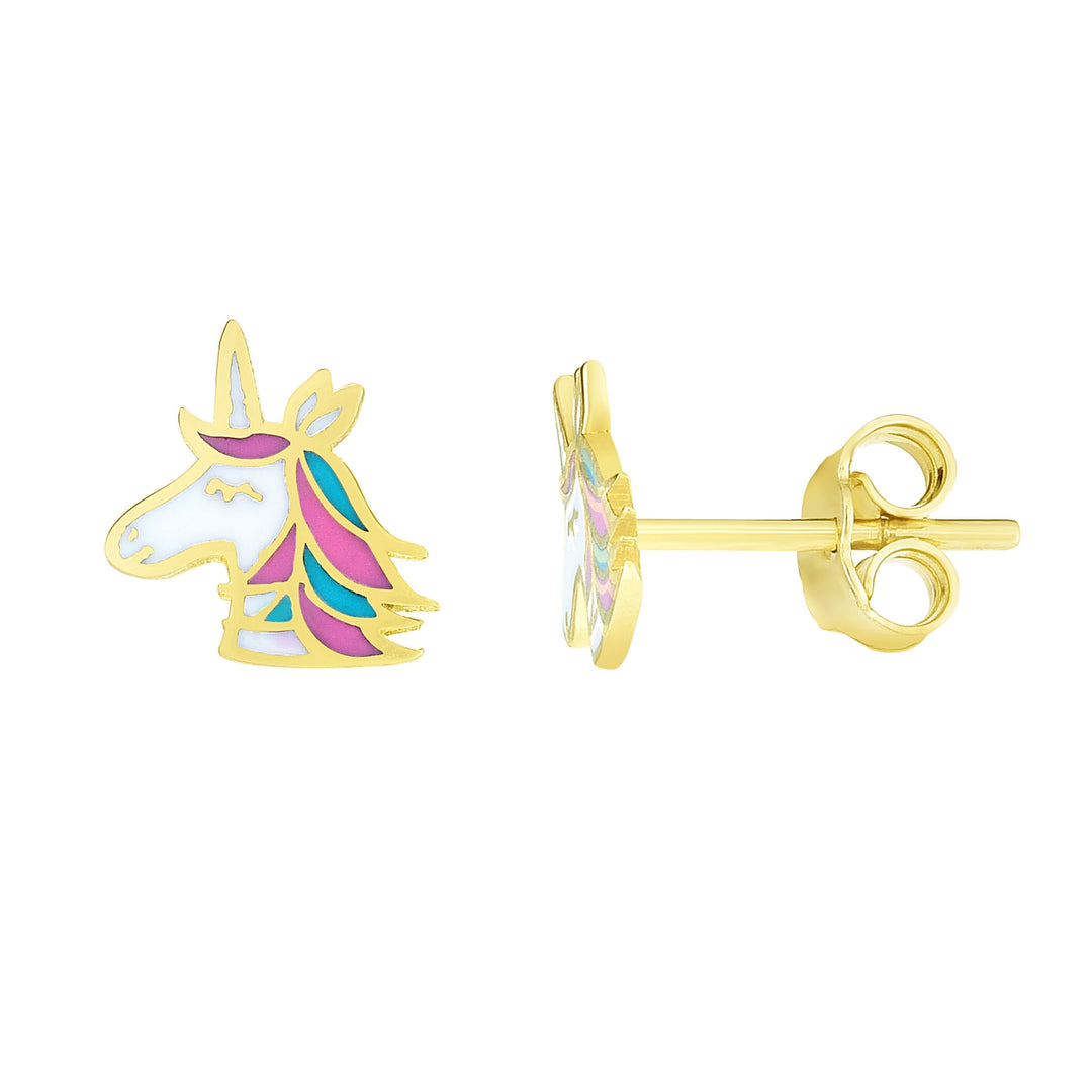 Arete de Unicornio Esmaltado en Oro Amarillo de 14k