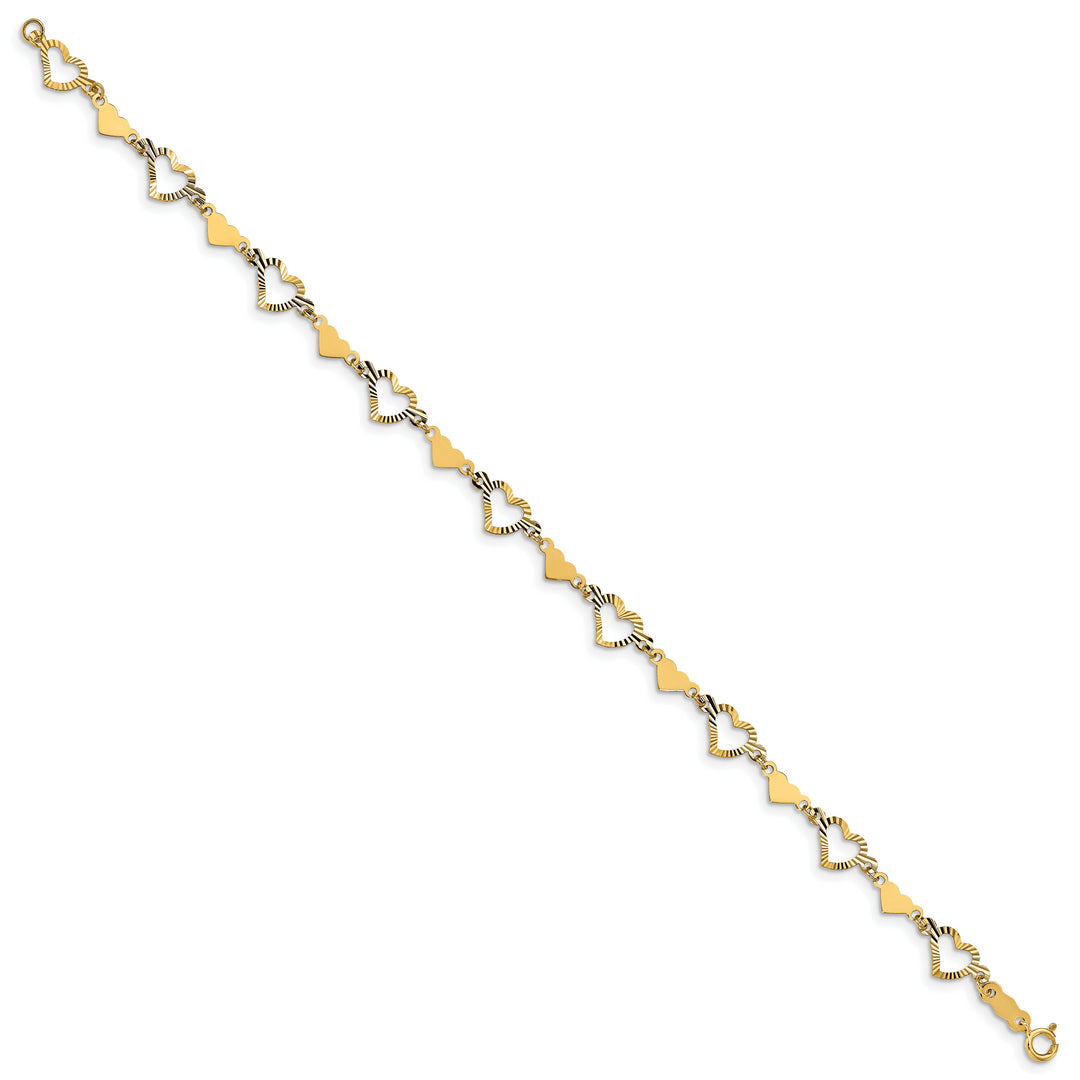 Pulsera de Corazón Abierto y Estampado de Oro Amarillo 14K Pulido y Diamantado