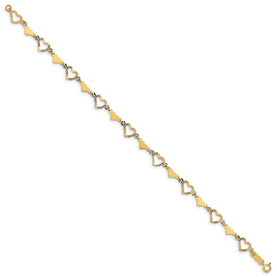 Pulsera de Corazón Abierto y Estampado de Oro Amarillo 14K Pulido y Diamantado