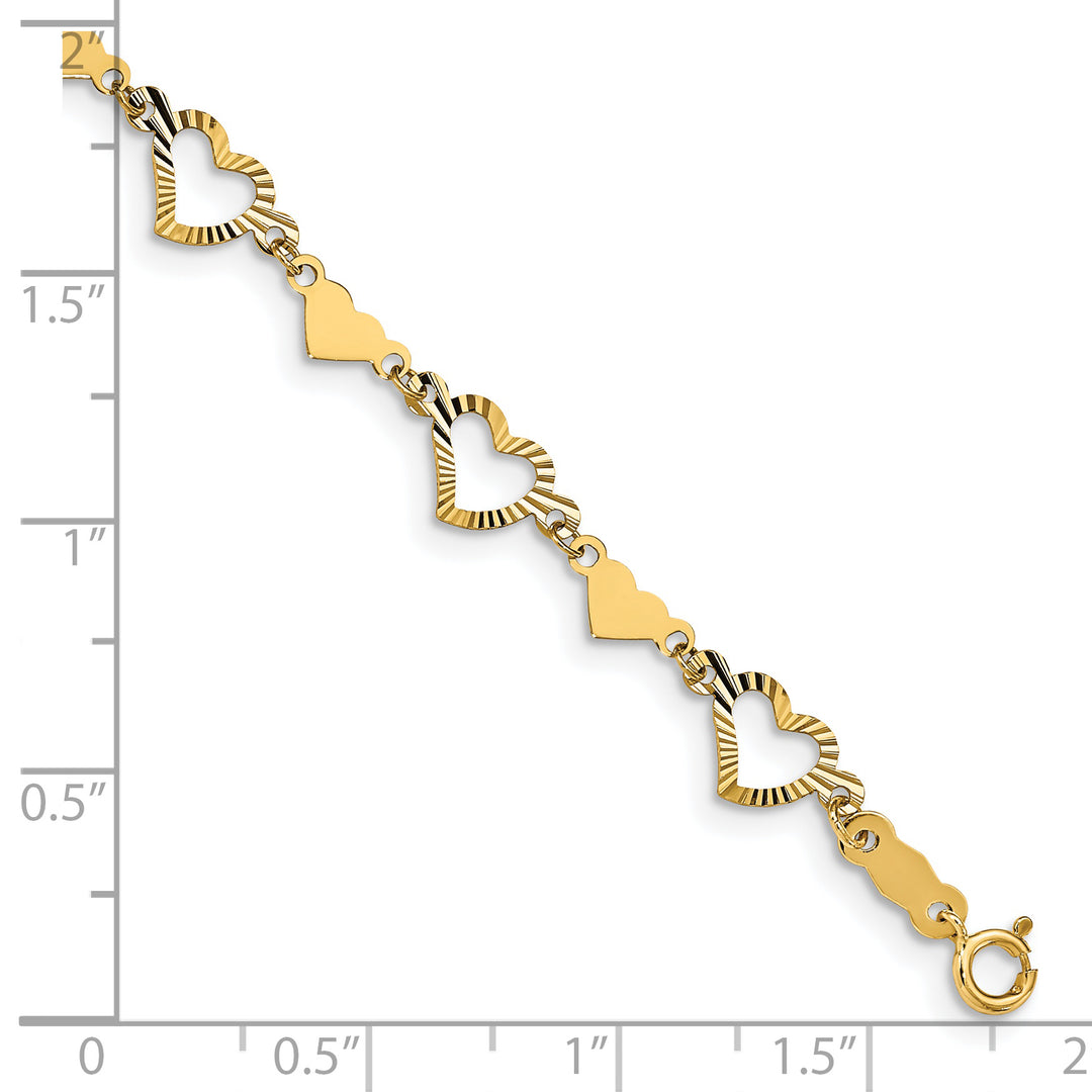 Pulsera de Corazón Abierto y Estampado de Oro Amarillo 14K Pulido y Diamantado