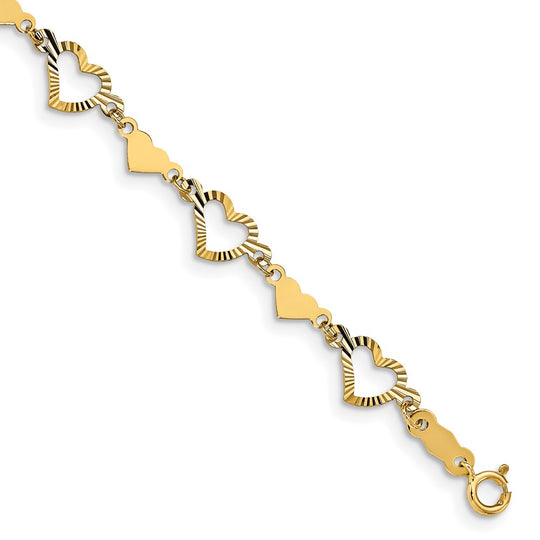 Pulsera de Corazón Abierto y Estampado de Oro Amarillo 14K Pulido y Diamantado