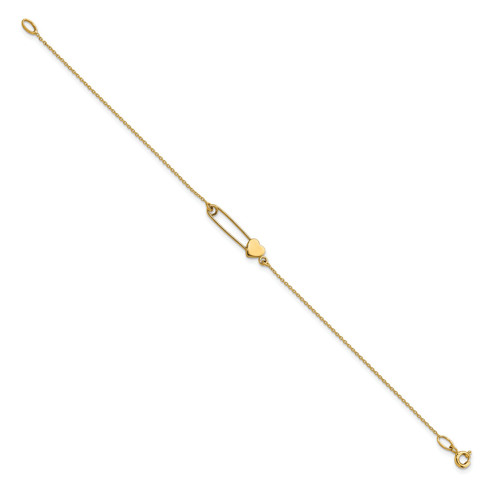 Pulsera de Alfiler de Seguridad con Corazón en Oro de 14k