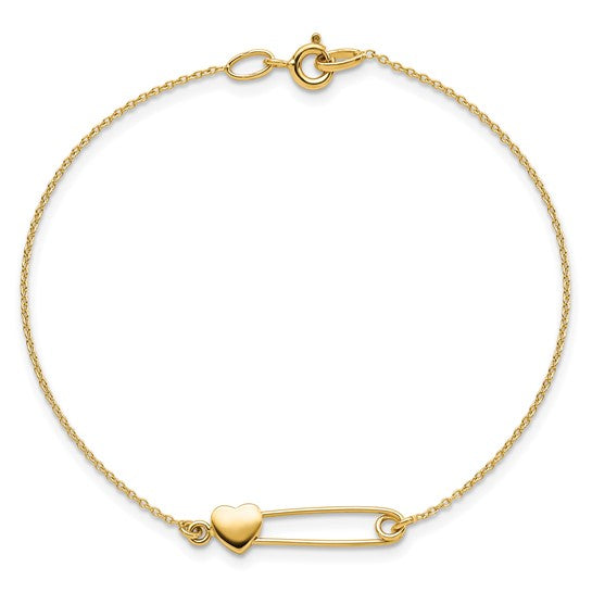 Pulsera de Alfiler de Seguridad con Corazón en Oro de 14k