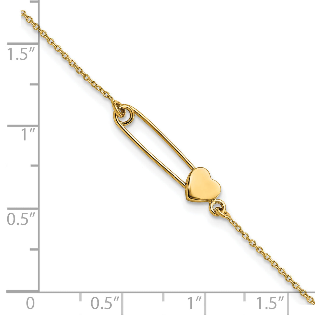 Pulsera de Alfiler de Seguridad con Corazón en Oro de 14k