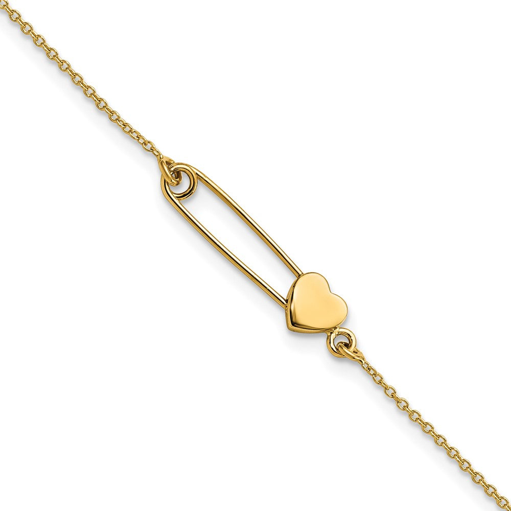 Pulsera de Alfiler de Seguridad con Corazón en Oro de 14k