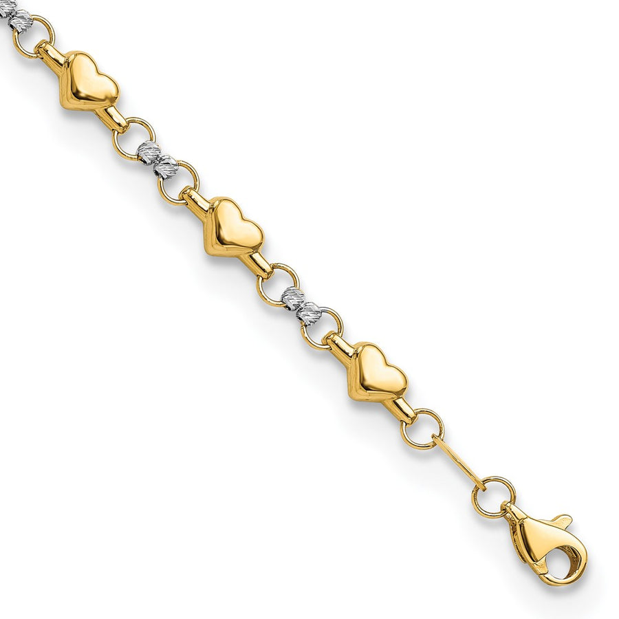 Pulsera de Corazón D/C Pulida de Dos Tonos en Oro 14K de 7.5 Pulgadas
